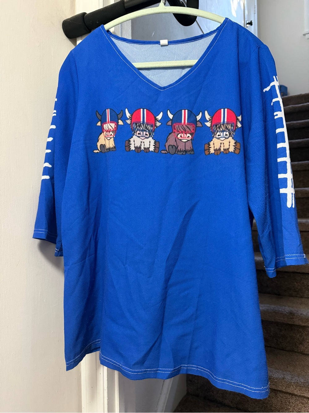 V-Neck Tee with Football Highland Cows
